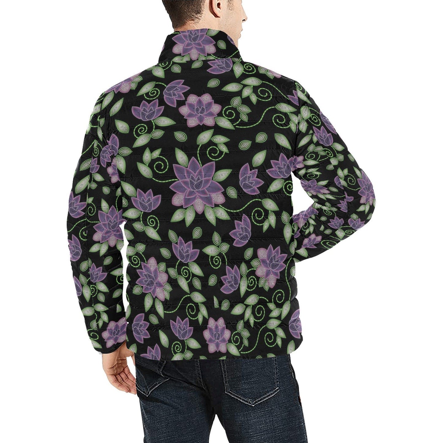 Purple Beaded Rose Men's Stand Collar Padded Jacket (Model H41) Men's Stand Collar Padded Jacket (H41) e-joyer 