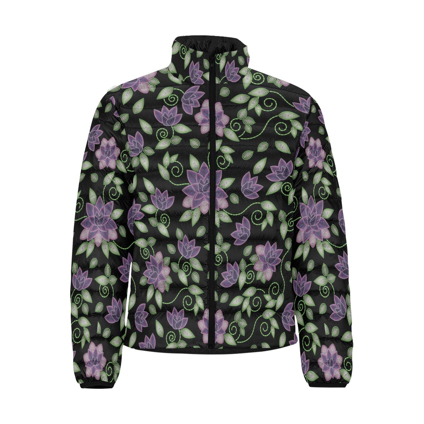 Purple Beaded Rose Men's Stand Collar Padded Jacket (Model H41) Men's Stand Collar Padded Jacket (H41) e-joyer 