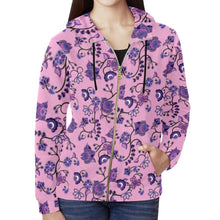 Load image into Gallery viewer, Purple Floral Amour All Over Print Full Zip Hoodie for Women (Model H14) All Over Print Full Zip Hoodie for Women (H14) e-joyer 
