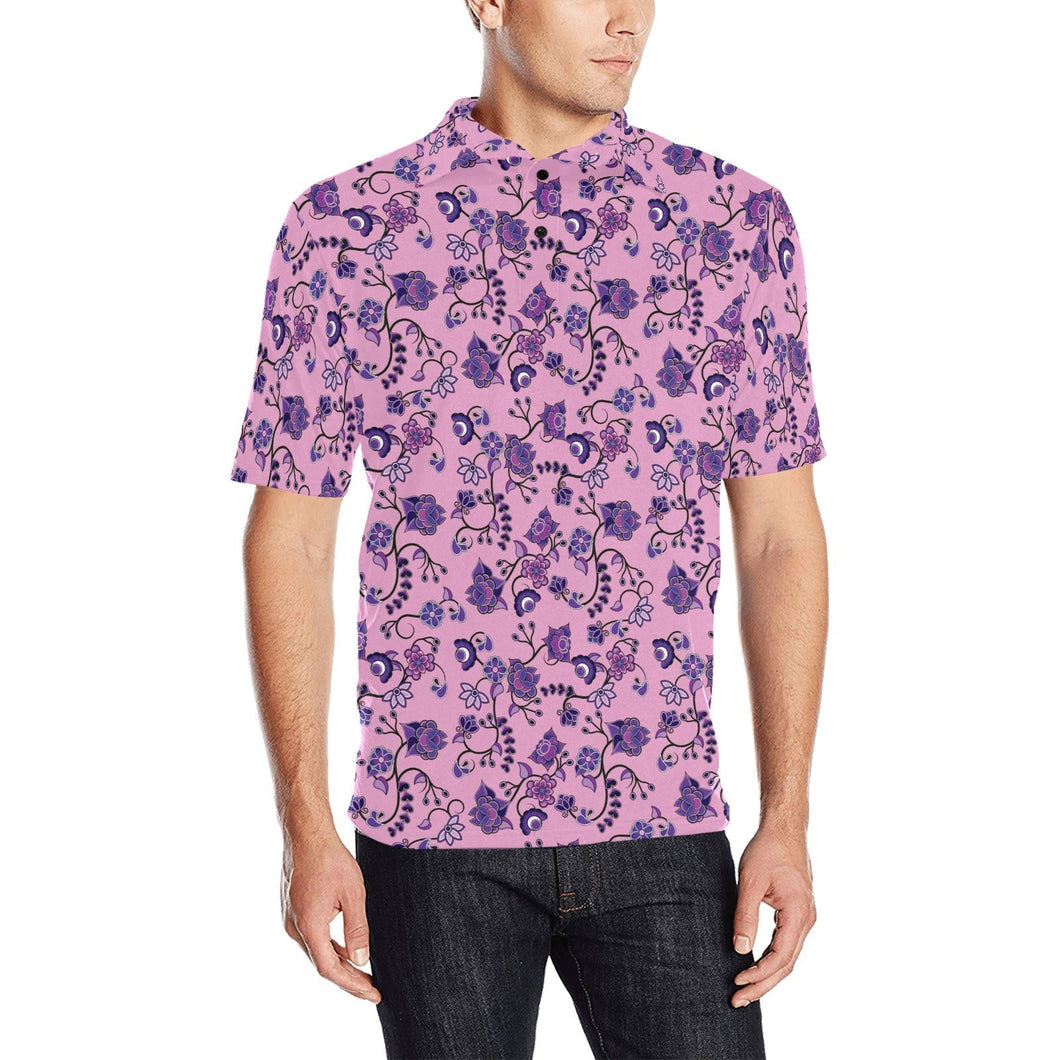 Purple Floral Amour Men's All Over Print Polo Shirt (Model T55) Men's Polo Shirt (Model T55) e-joyer 