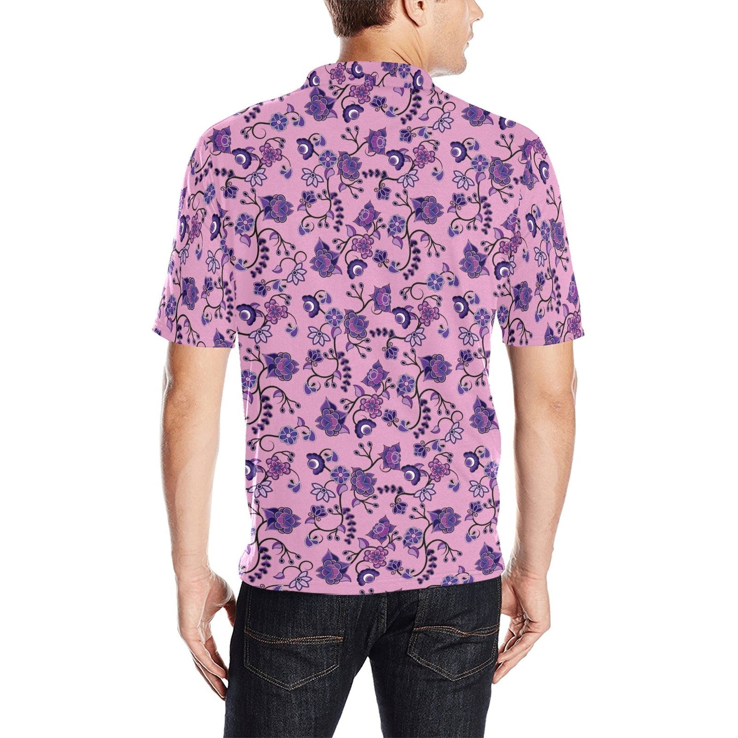 Purple Floral Amour Men's All Over Print Polo Shirt (Model T55) Men's Polo Shirt (Model T55) e-joyer 