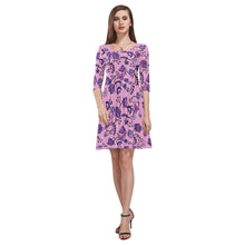 Load image into Gallery viewer, Purple Floral Amour Tethys Half-Sleeve Skater Dress(Model D20) Tethys Half-Sleeve Skater Dress (D20) e-joyer 
