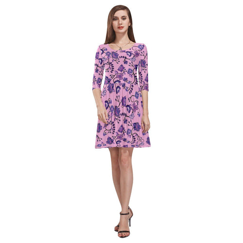 Purple Floral Amour Tethys Half-Sleeve Skater Dress(Model D20) Tethys Half-Sleeve Skater Dress (D20) e-joyer 