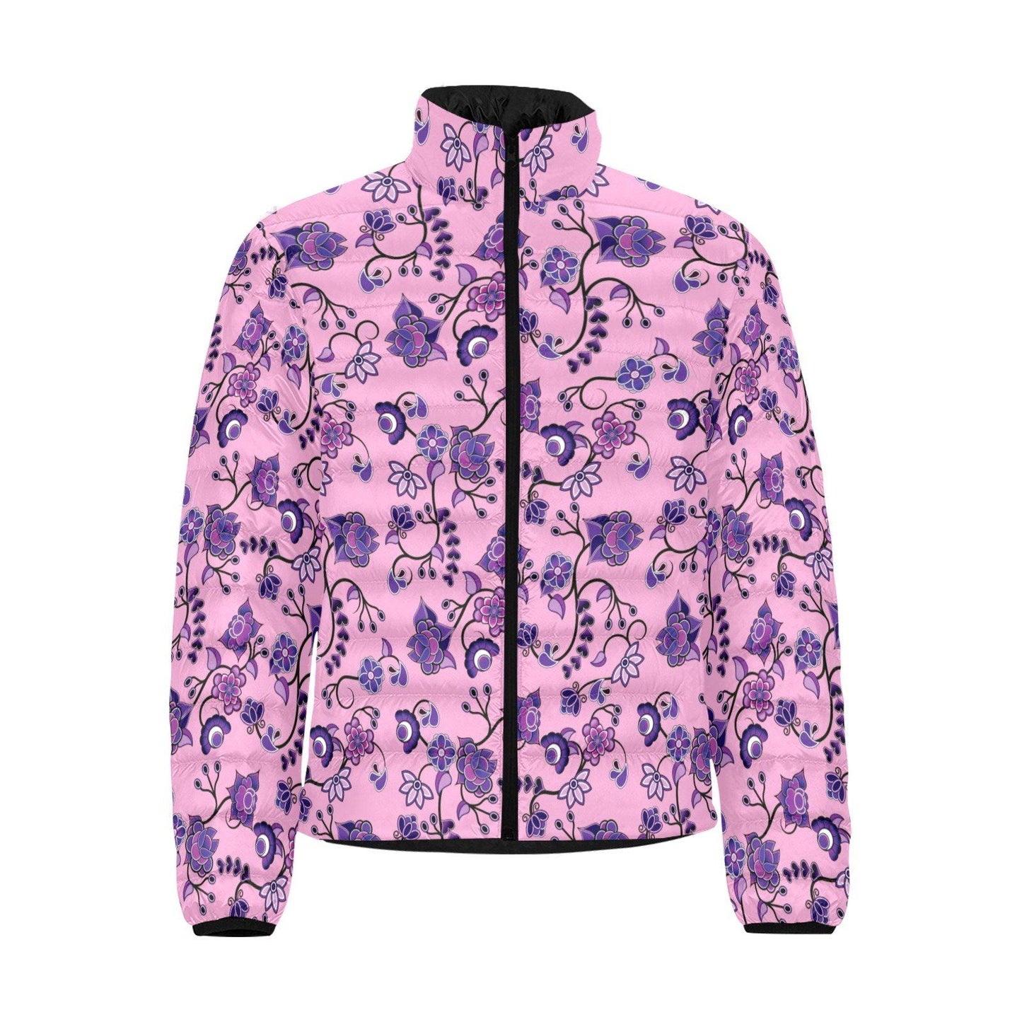 Purple Floral Amour Unisex Stand Collar Padded Jacket Men's Stand Collar Padded Jacket (H41) e-joyer 