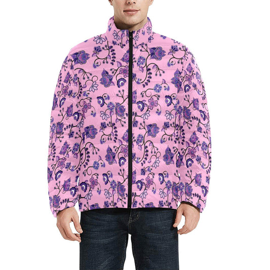 Purple Floral Amour Unisex Stand Collar Padded Jacket Men's Stand Collar Padded Jacket (H41) e-joyer 