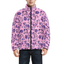 Load image into Gallery viewer, Purple Floral Amour Unisex Stand Collar Padded Jacket Men&#39;s Stand Collar Padded Jacket (H41) e-joyer 
