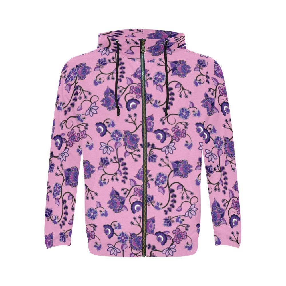 Purple Floral Amour Zip Hoodie by 49 Dzine