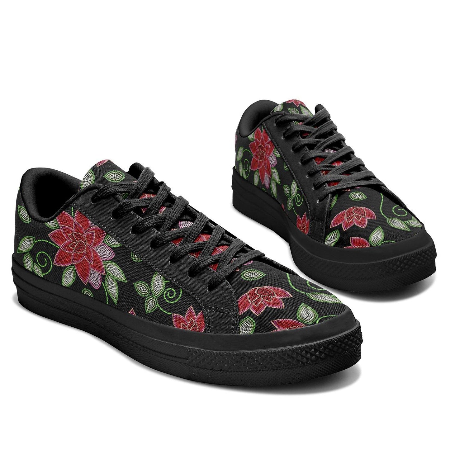 Red Beaded Rose Aapisi Low Top Canvas Shoes Black Sole aapisi Herman 