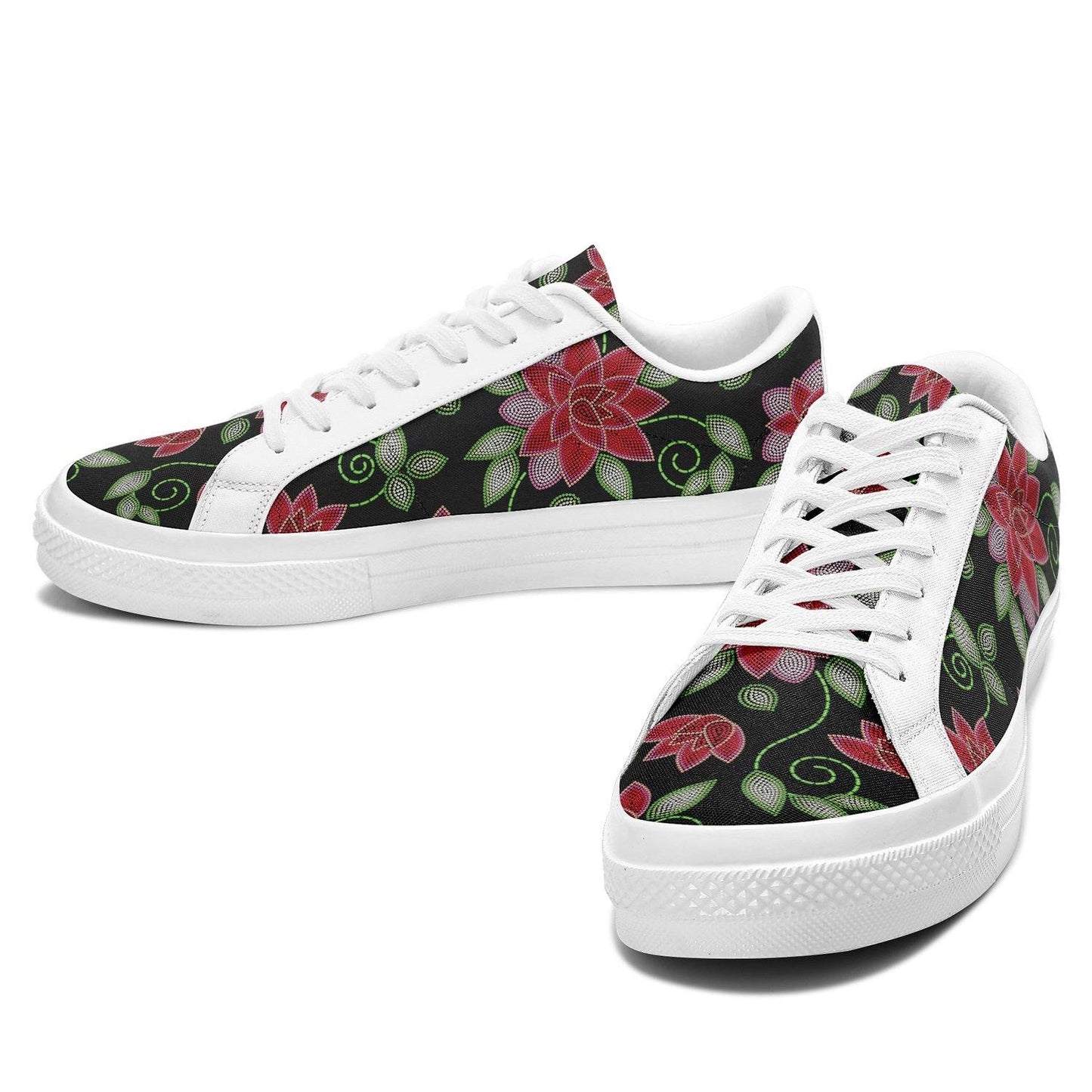 Red Beaded Rose Aapisi Low Top Canvas Shoes White Sole aapisi Herman 