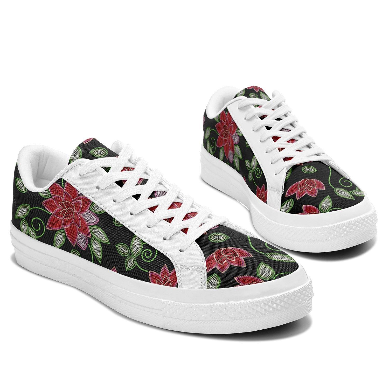 Red Beaded Rose Aapisi Low Top Canvas Shoes White Sole aapisi Herman 