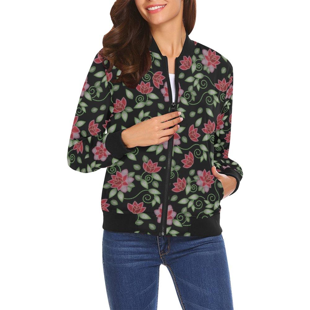 Red Beaded Rose All Over Print Bomber Jacket for Women (Model H19) All Over Print Bomber Jacket for Women (H19) e-joyer 