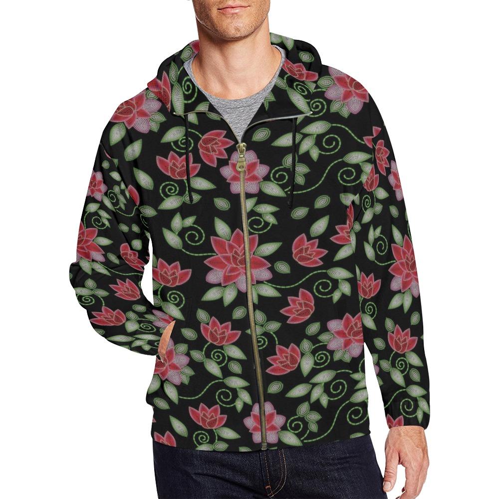 Red Beaded Rose All Over Print Full Zip Hoodie for Men (Model H14) All Over Print Full Zip Hoodie for Men (H14) e-joyer 