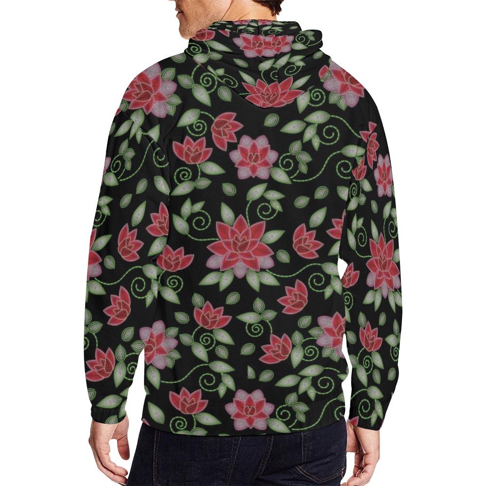 Red Beaded Rose All Over Print Full Zip Hoodie for Men (Model H14) All Over Print Full Zip Hoodie for Men (H14) e-joyer 