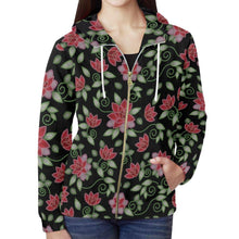 Load image into Gallery viewer, Red Beaded Rose All Over Print Full Zip Hoodie for Women (Model H14) All Over Print Full Zip Hoodie for Women (H14) e-joyer 
