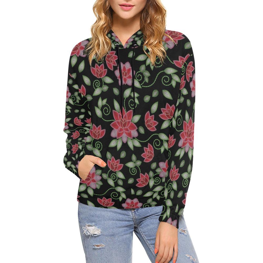 Red Beaded Rose All Over Print Hoodie for Women (USA Size) (Model H13) All Over Print Hoodie for Women (H13) e-joyer 