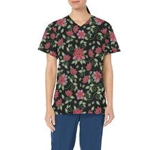 Load image into Gallery viewer, Red Beaded Rose All Over Print Scrub Top Scrub Top e-joyer 
