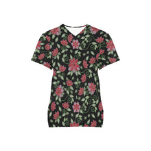 Load image into Gallery viewer, Red Beaded Rose All Over Print Scrub Top Scrub Top e-joyer 
