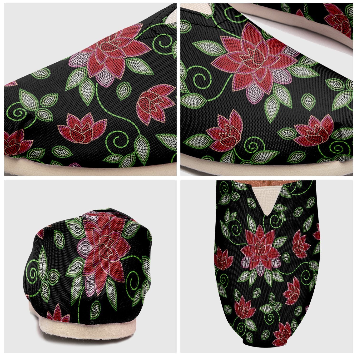 Red Beaded Rose Casual Unisex Slip On Shoe Herman 