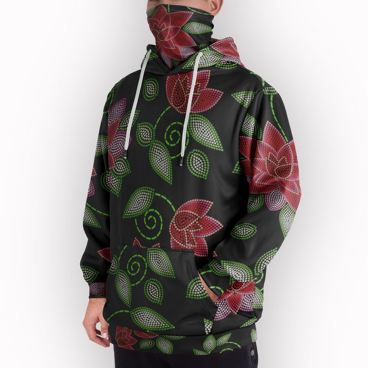 Red Beaded Rose Hoodie with Face Cover 49 Dzine 