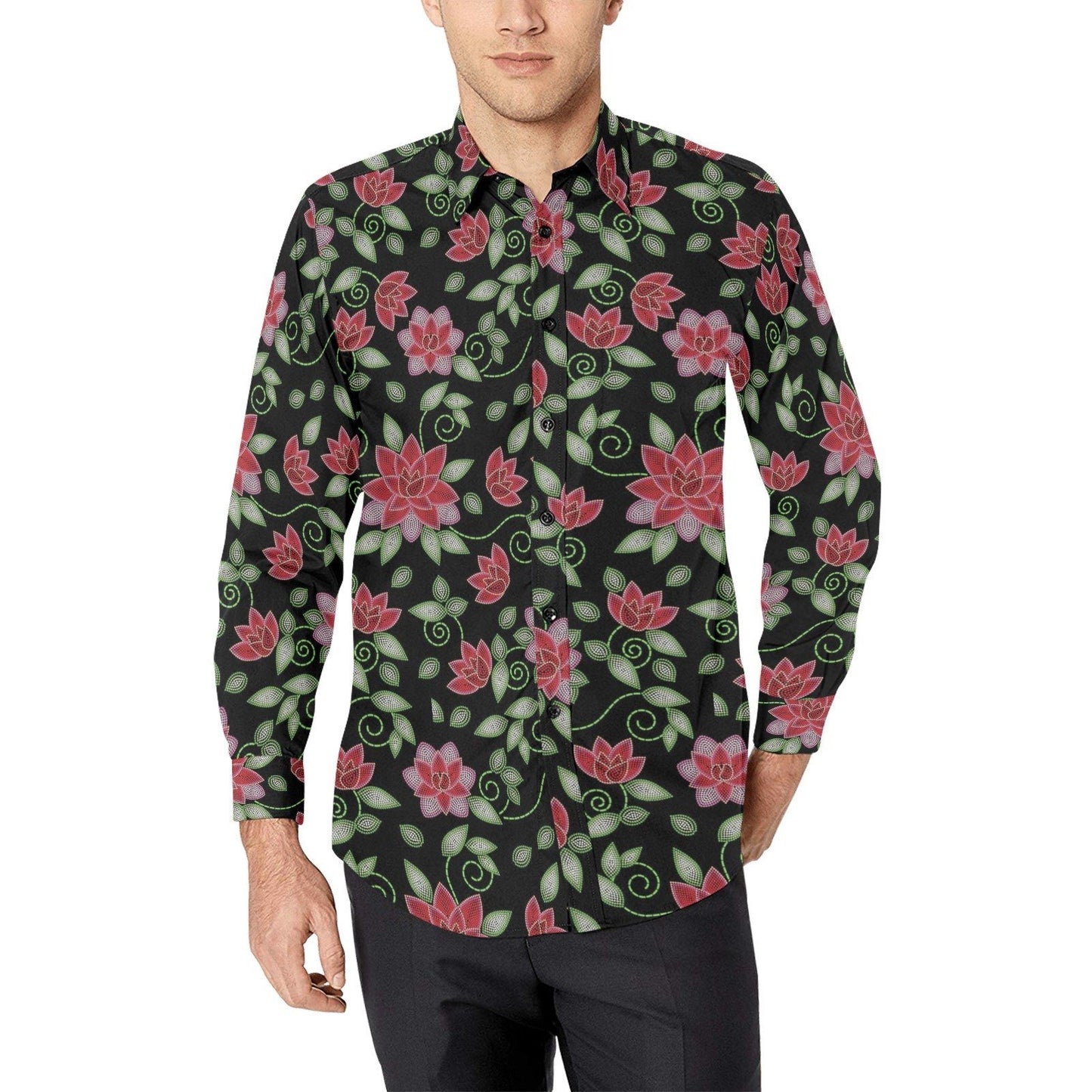 Red Beaded Rose Men's All Over Print Casual Dress Shirt (Model T61) Men's Dress Shirt (T61) e-joyer 