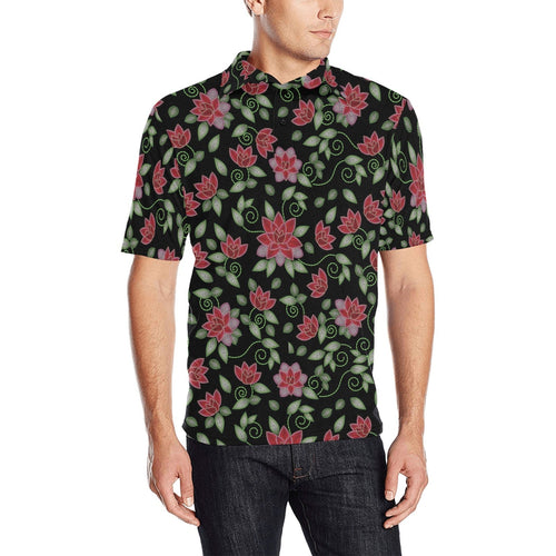 Red Beaded Rose Men's All Over Print Polo Shirt (Model T55) Men's Polo Shirt (Model T55) e-joyer 