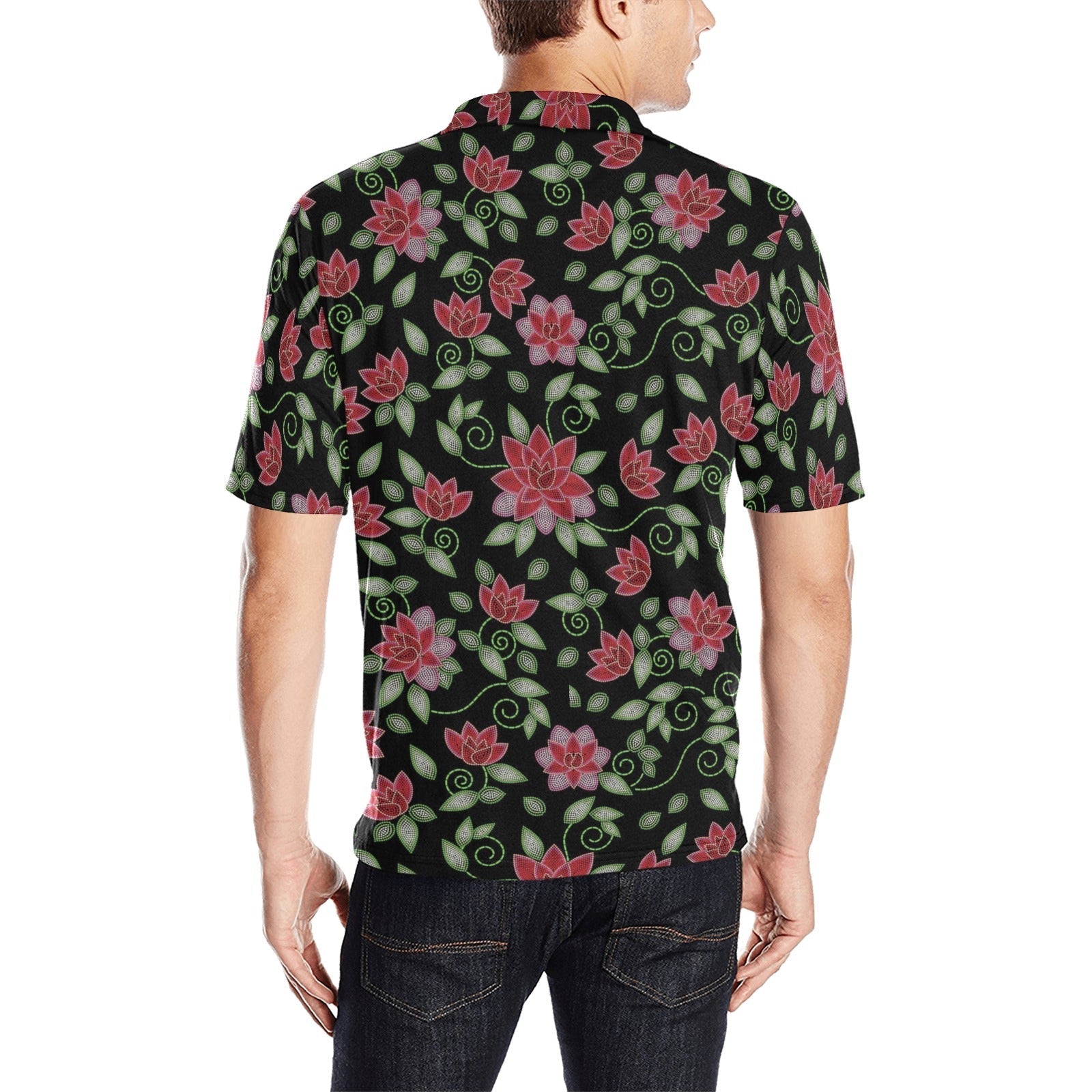 Red Beaded Rose Men's All Over Print Polo Shirt (Model T55) Men's Polo Shirt (Model T55) e-joyer 