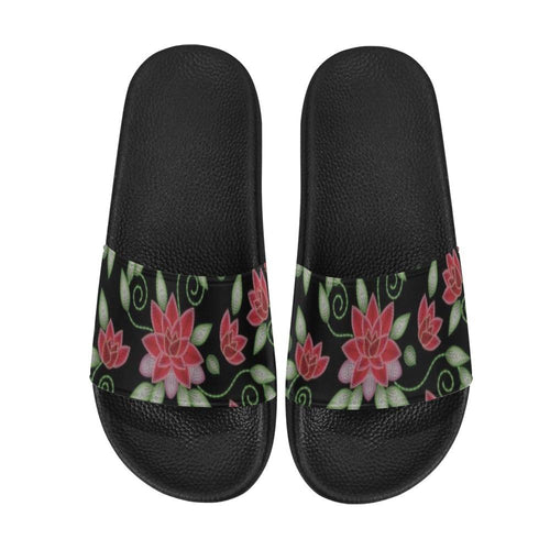 Red Beaded Rose Men's Slide Sandals (Model 057) Men's Slide Sandals (057) e-joyer 