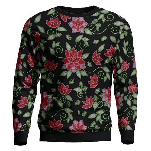 Red Beaded Rose Unisex Crewneck Long Sleeve Top 49 Dzine 