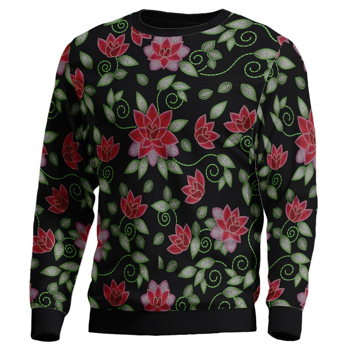 Red Beaded Rose Unisex Crewneck Long Sleeve Top 49 Dzine 