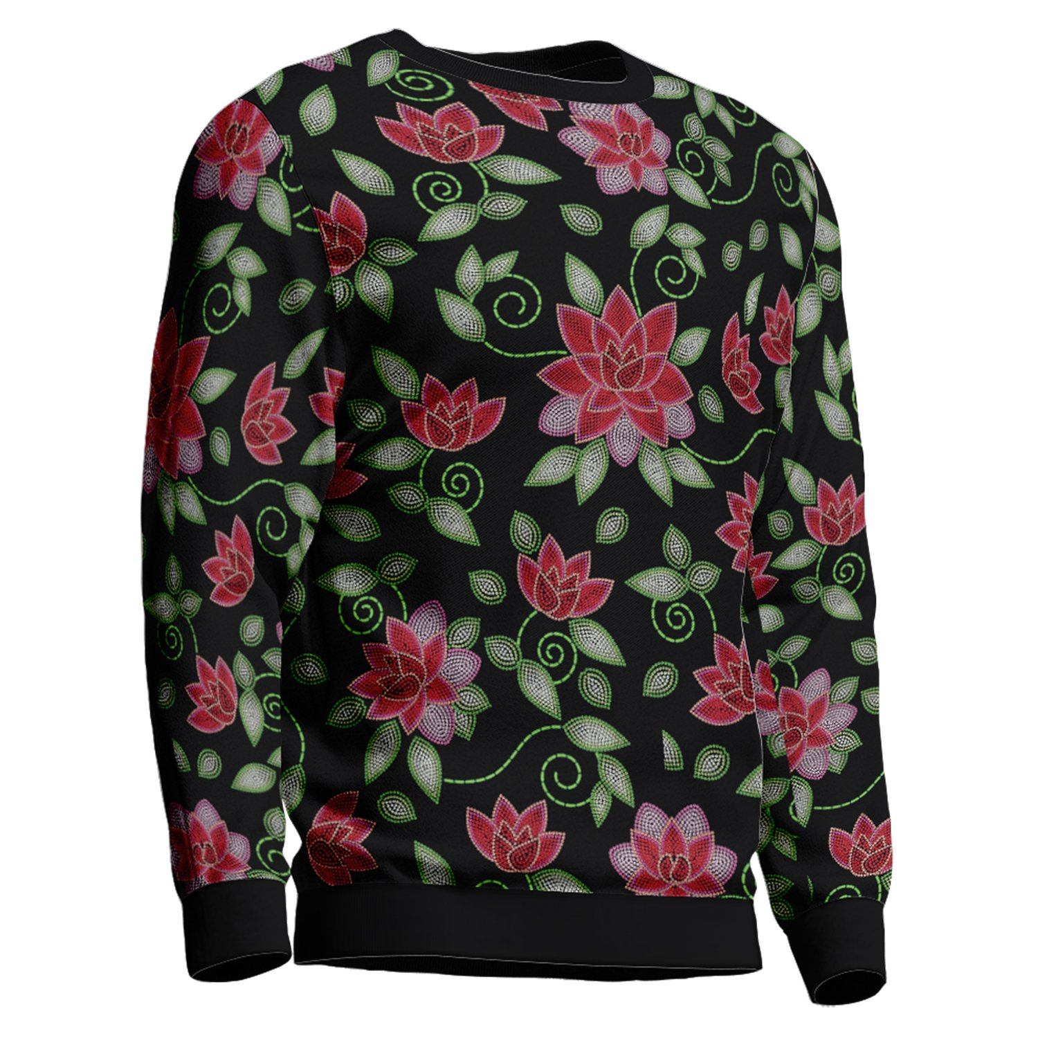 Red Beaded Rose Unisex Crewneck Long Sleeve Top 49 Dzine 