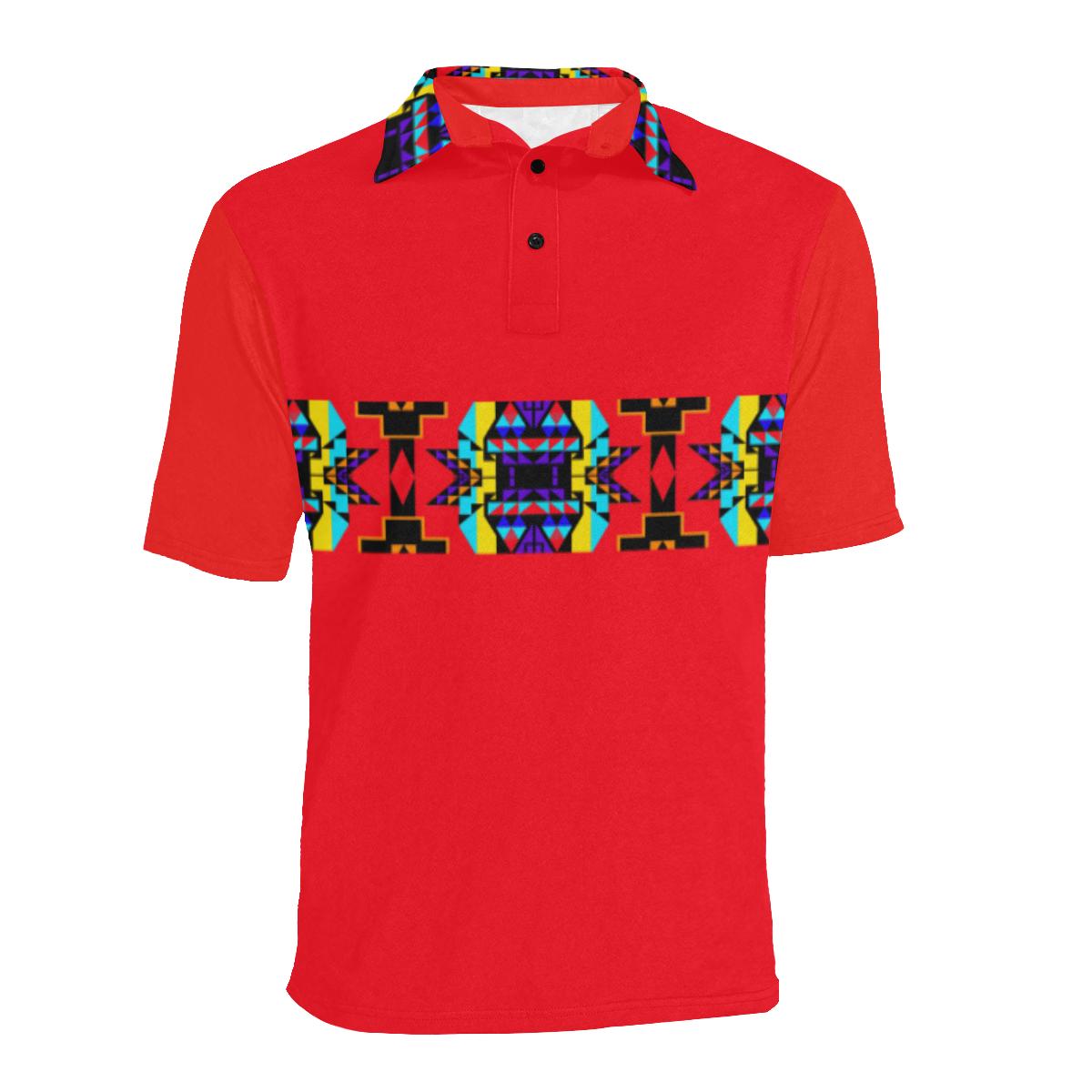 Red Blanket Strip - I Men's All Over Print Polo Shirt (Model T55) Men's Polo Shirt (Model T55) e-joyer 