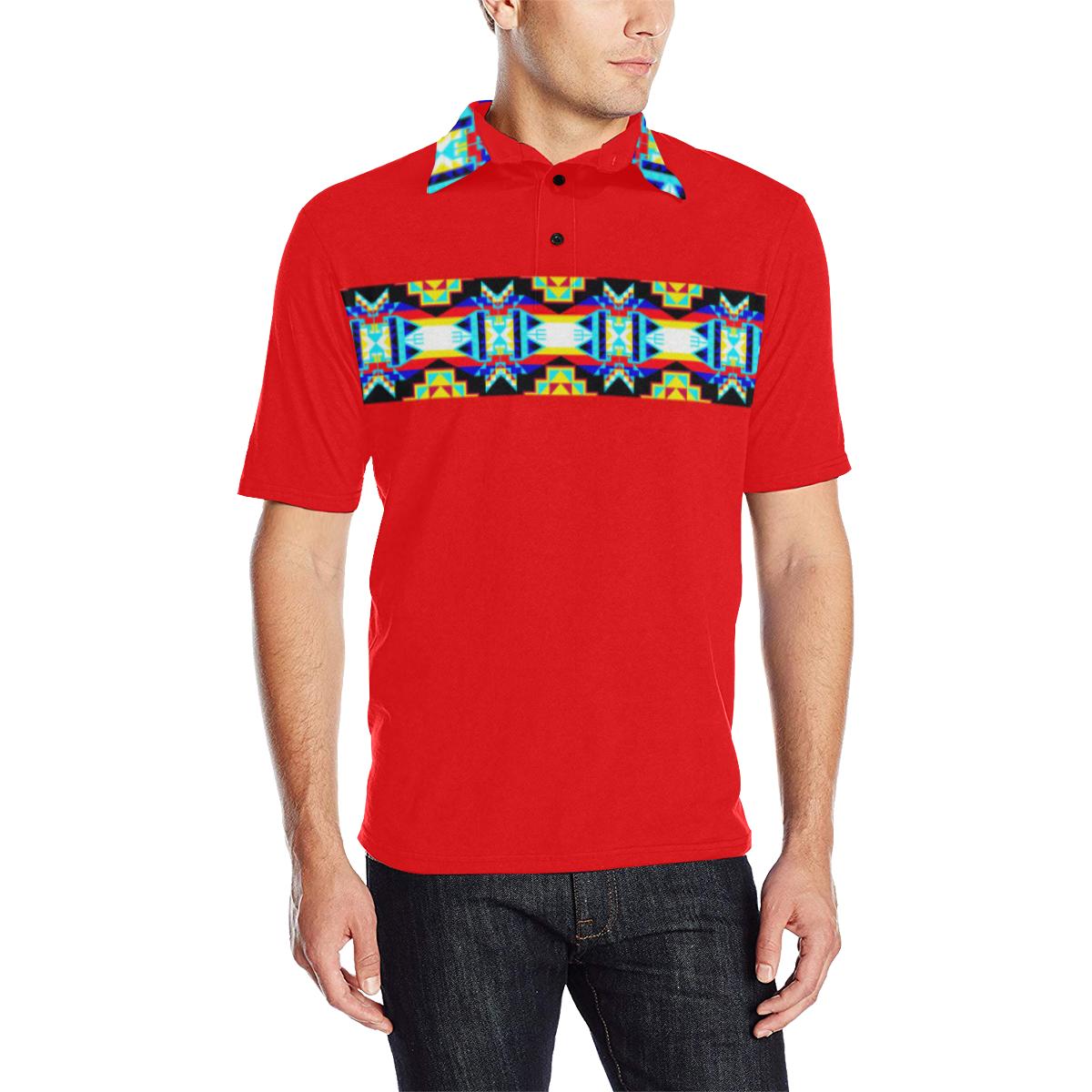 Red Blanket Strip - I Men's All Over Print Polo Shirt (Model T55) Men's Polo Shirt (Model T55) e-joyer 