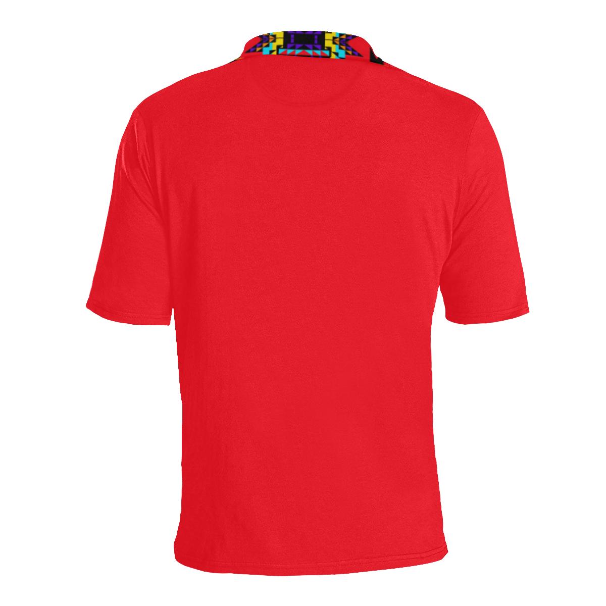 Red Blanket Strip Men's All Over Print Polo Shirt (Model T55) Men's Polo Shirt (Model T55) e-joyer 