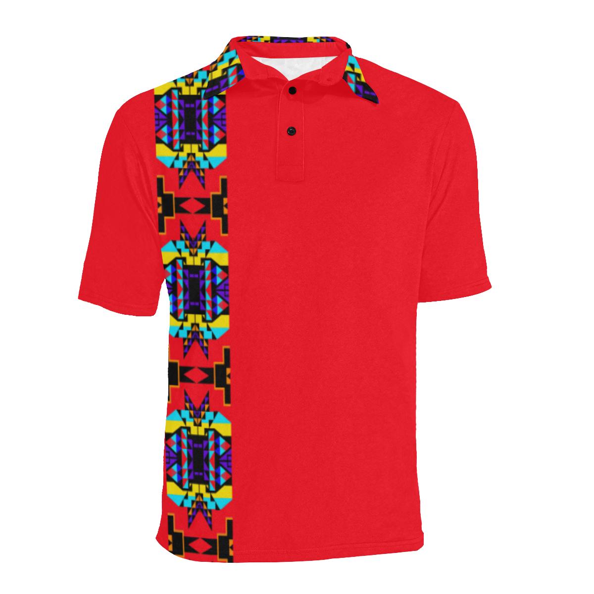 Red Blanket Strip Men's All Over Print Polo Shirt (Model T55) Men's Polo Shirt (Model T55) e-joyer 