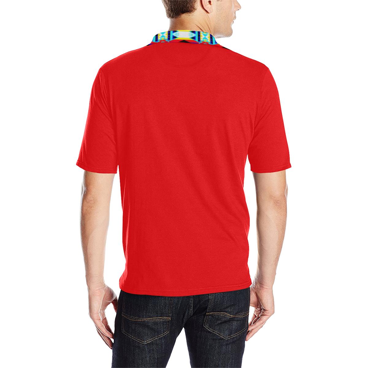 Red Blanket Strip Men's All Over Print Polo Shirt (Model T55) Men's Polo Shirt (Model T55) e-joyer 