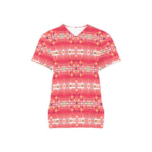 Load image into Gallery viewer, Red Pink Star All Over Print Scrub Top Scrub Top e-joyer 
