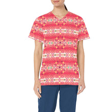 Load image into Gallery viewer, Red Pink Star All Over Print Scrub Top Scrub Top e-joyer 
