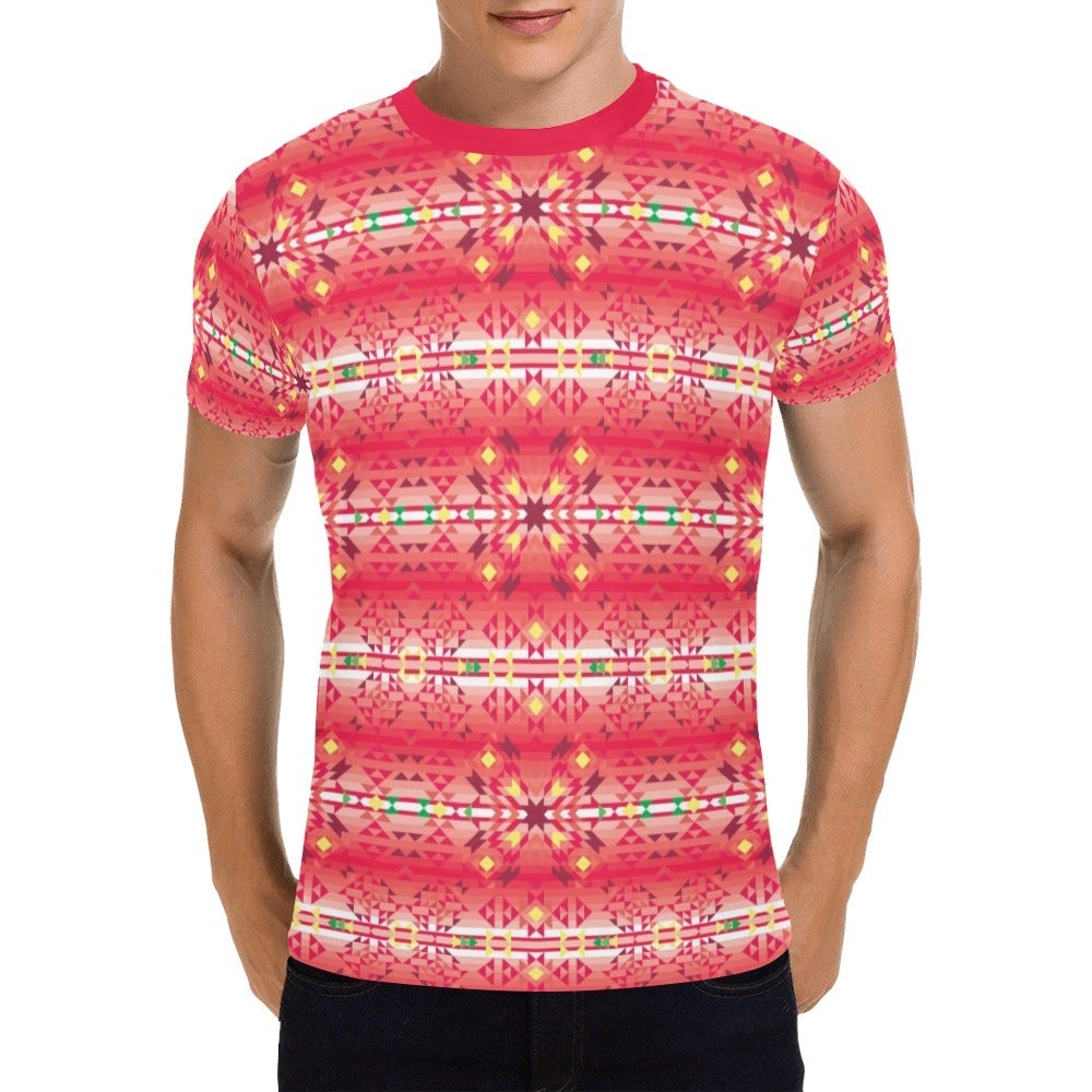 Red Pink Star All Over Print T-Shirt for Men (USA Size) (Model T40) All Over Print T-Shirt for Men (T40) e-joyer 