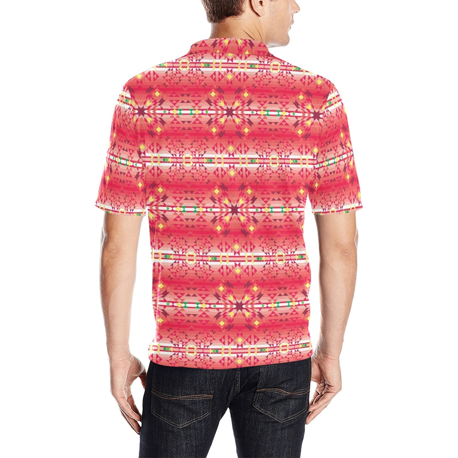 Red Pink Star Men's All Over Print Polo Shirt (Model T55) Men's Polo Shirt (Model T55) e-joyer 