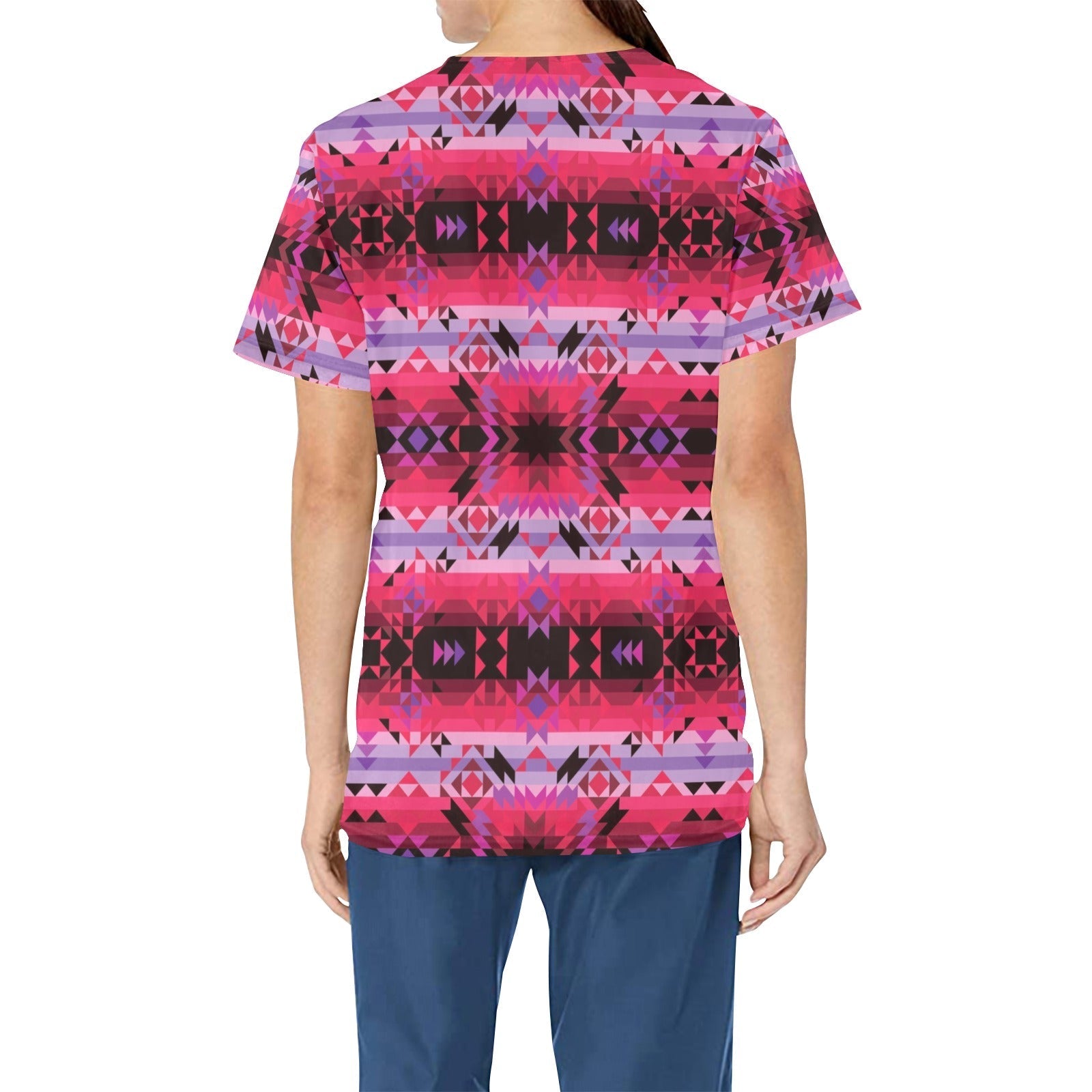 Red Star All Over Print Scrub Top Scrub Top e-joyer 