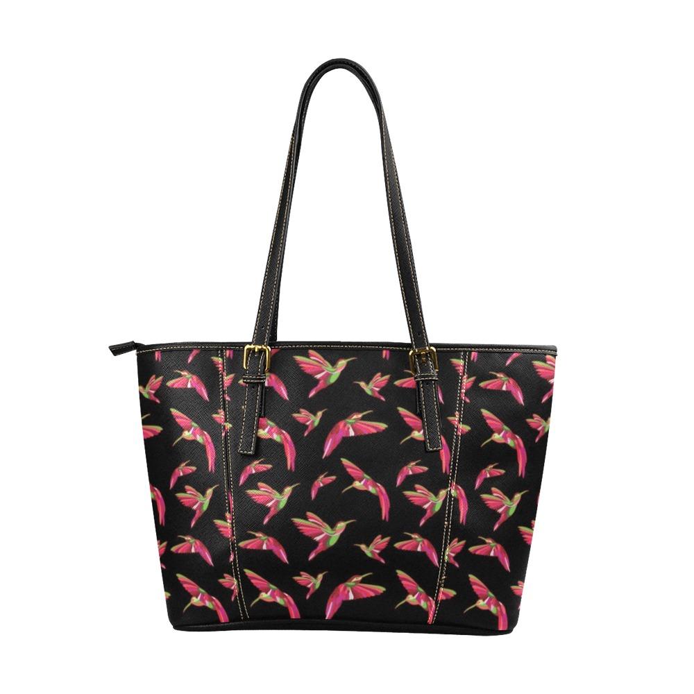 Red Swift Colourful Black Leather Tote Bag/Large (Model 1640) Leather Tote Bag (1640) e-joyer 