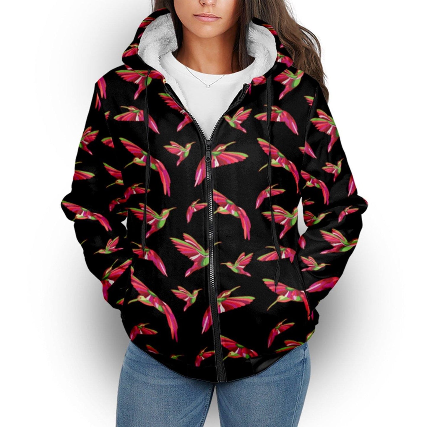 Red Swift Colourful Black Sherpa Hoodie hoodie Herman 