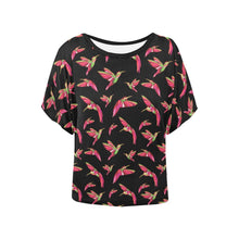 Load image into Gallery viewer, Red Swift Colourful Black Women&#39;s Batwing-Sleeved Blouse T shirt (Model T44) Women&#39;s Batwing-Sleeved Blouse T shirt (T44) e-joyer 
