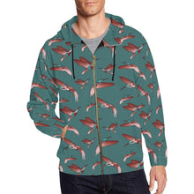 Load image into Gallery viewer, Red Swift Turquoise All Over Print Full Zip Hoodie for Men (Model H14) All Over Print Full Zip Hoodie for Men (H14) e-joyer 
