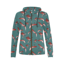 Load image into Gallery viewer, Red Swift Turquoise All Over Print Full Zip Hoodie for Women (Model H14) All Over Print Full Zip Hoodie for Women (H14) e-joyer 
