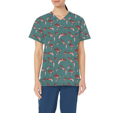 Load image into Gallery viewer, Red Swift Turquoise All Over Print Scrub Top Scrub Top e-joyer 
