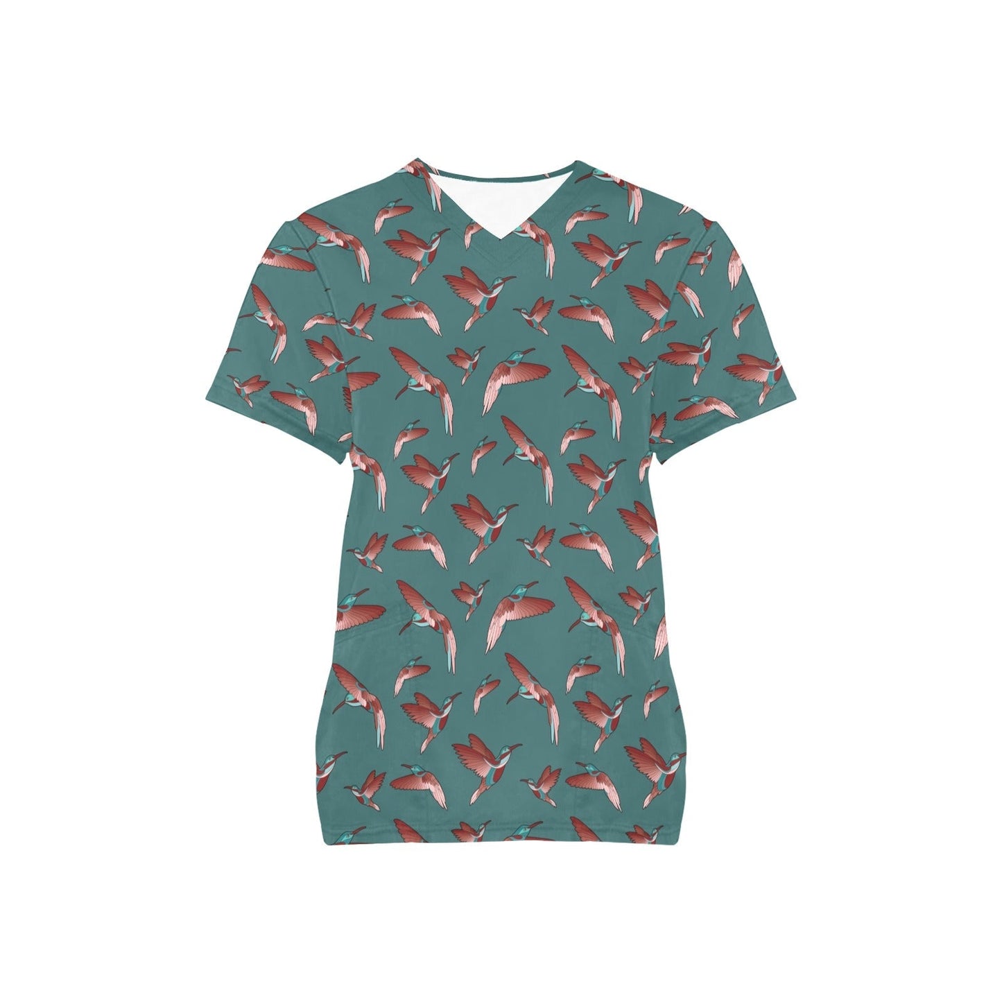 Red Swift Turquoise All Over Print Scrub Top Scrub Top e-joyer 