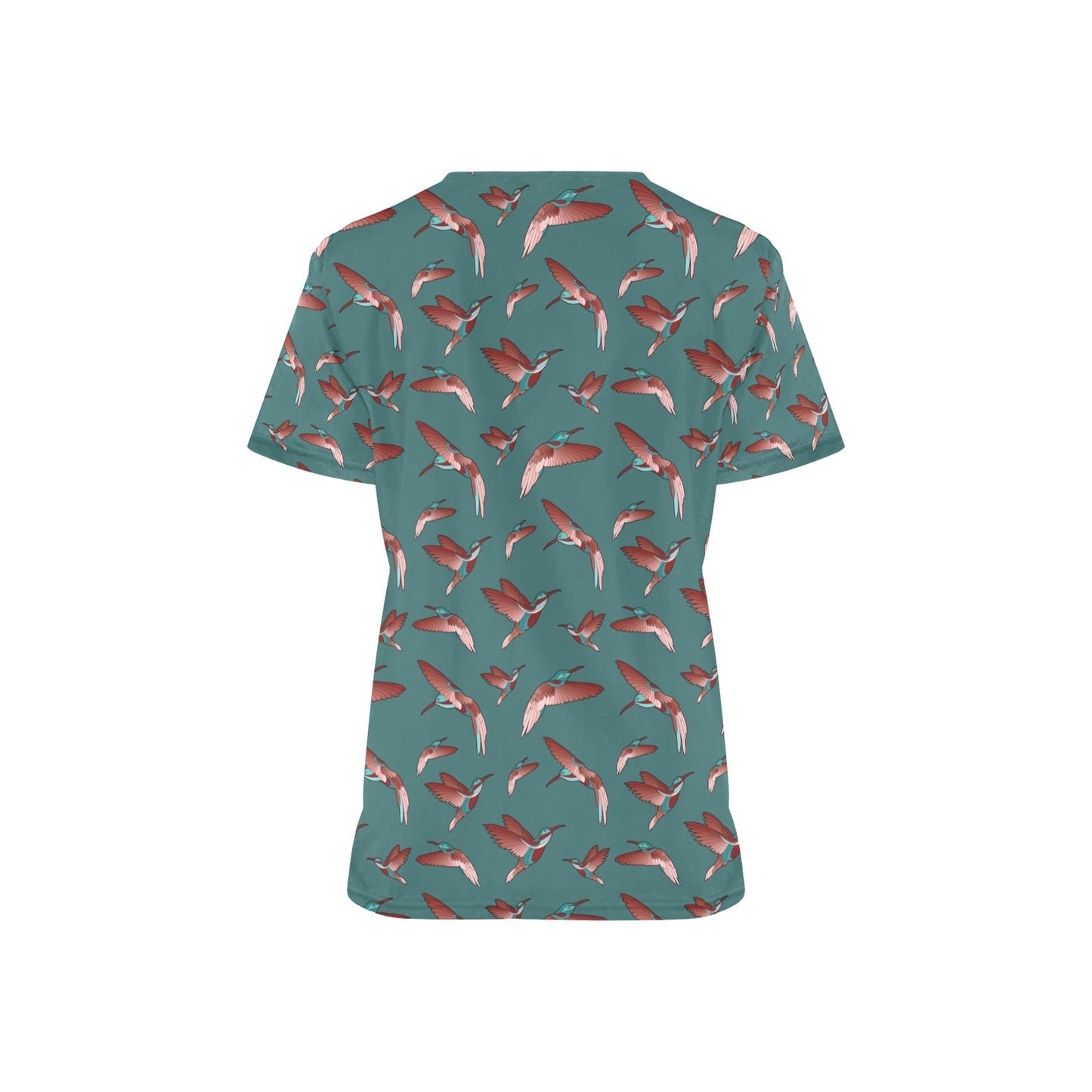 Red Swift Turquoise All Over Print Scrub Top Scrub Top e-joyer 