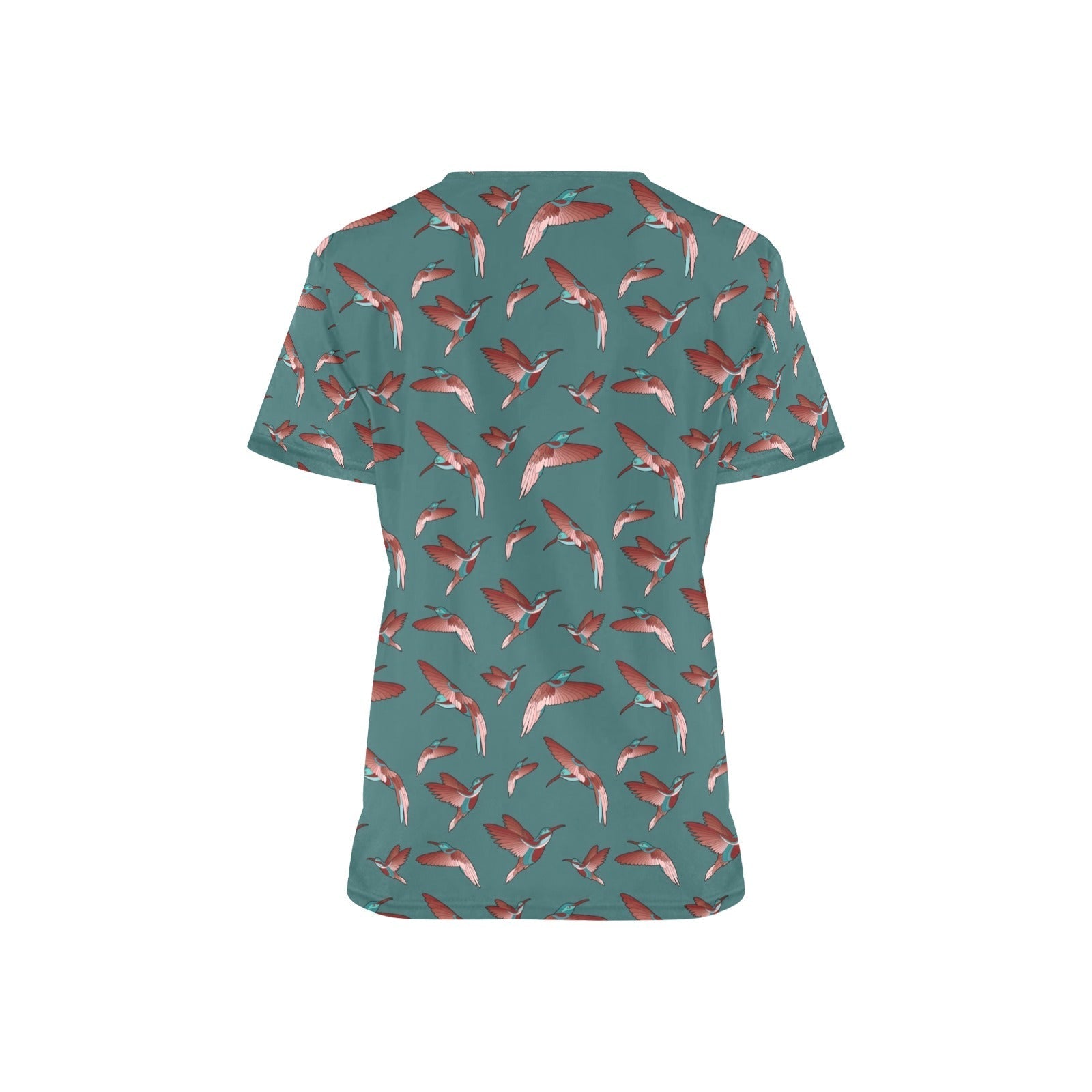 Red Swift Turquoise All Over Print Scrub Top Scrub Top e-joyer 