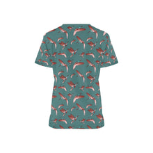 Load image into Gallery viewer, Red Swift Turquoise All Over Print Scrub Top Scrub Top e-joyer 
